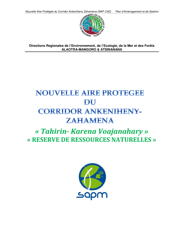 Plan d'Aménagement et de Gestion - RRN Ankeniheny - Zahamena